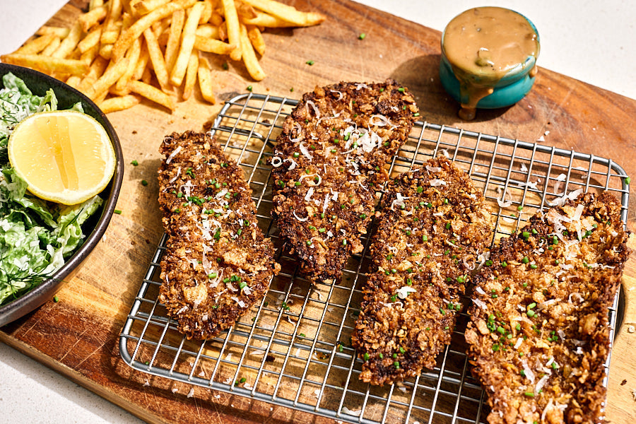 Kangaroo Schnitzel and Chips