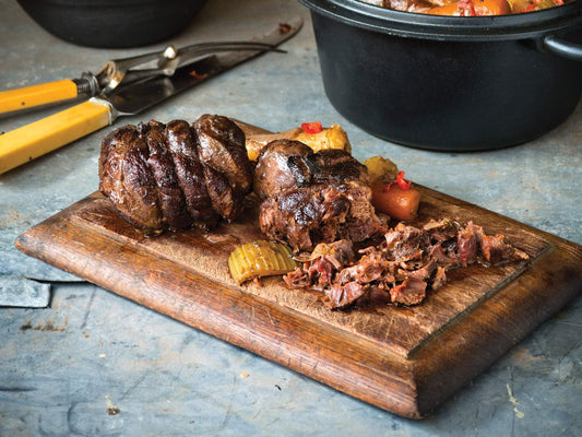 Wild venison, red wine, juniper and orange pot roast